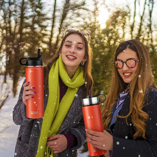 22 Oz Double-walled Insulated Stainless Steel Water Bottle with 2 Lids and Straw