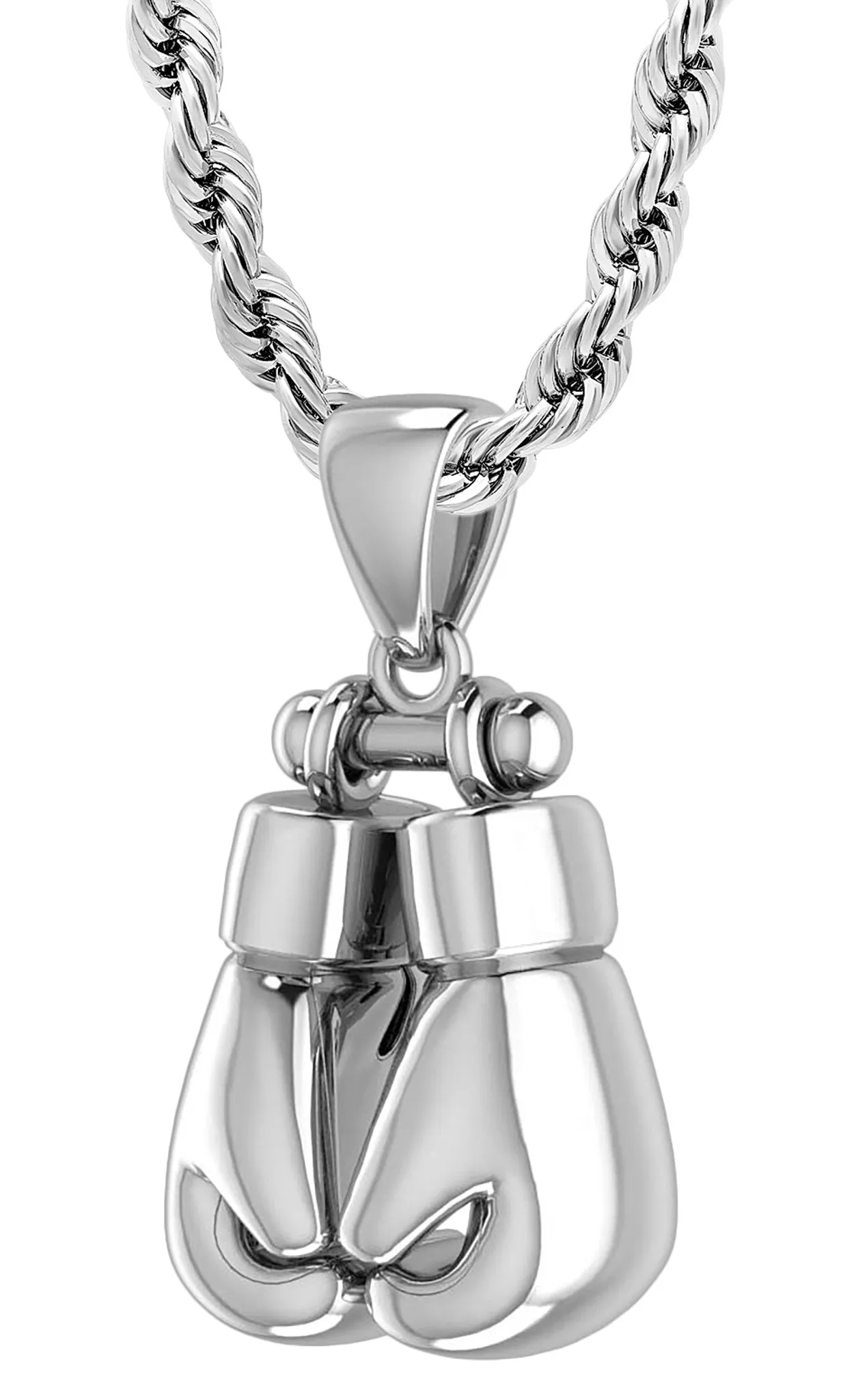 32mm 3D 925 Sterling Silver Double Boxing Glove Pendant Necklace, 54g