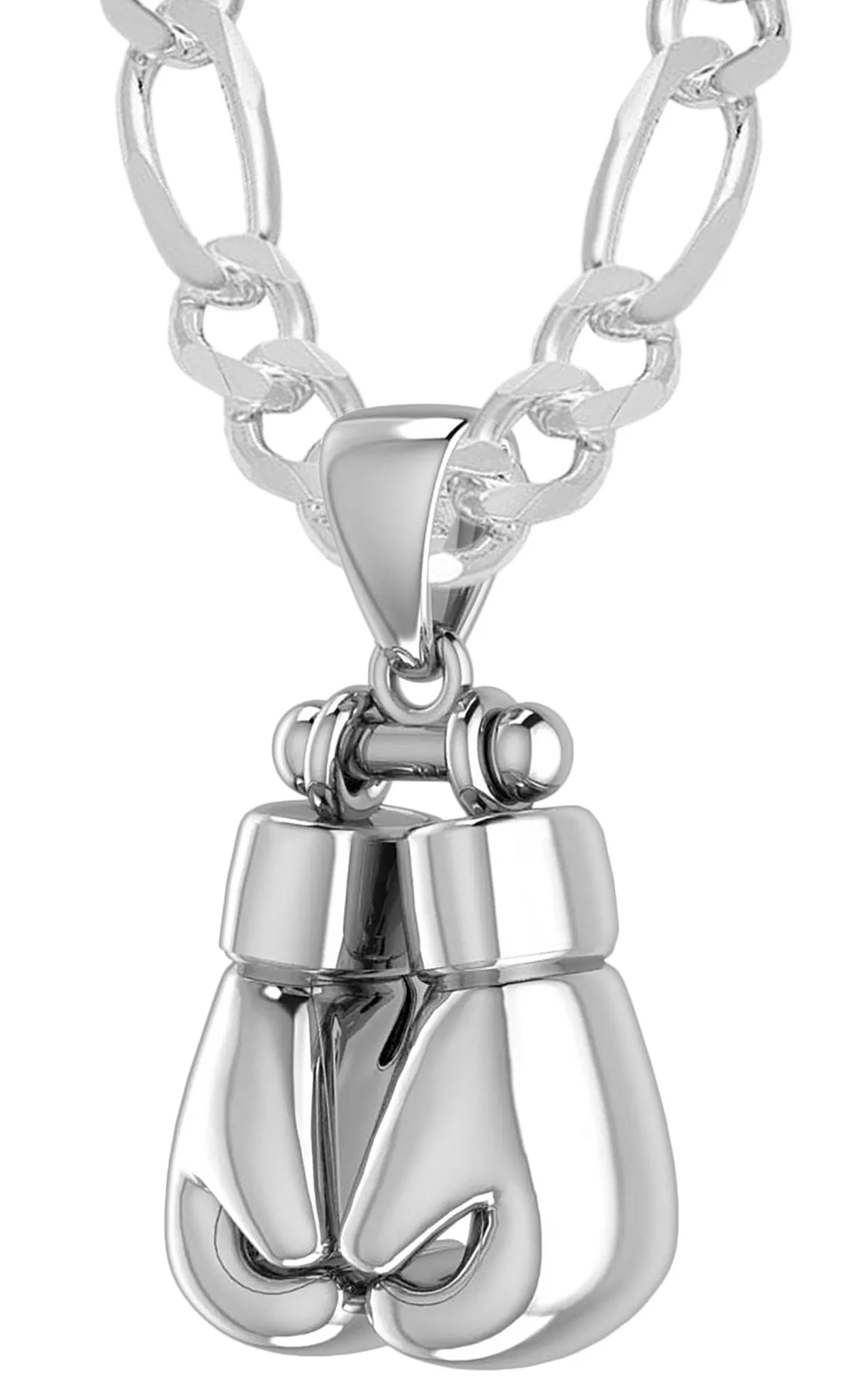32mm 3D 925 Sterling Silver Double Boxing Glove Pendant Necklace, 54g