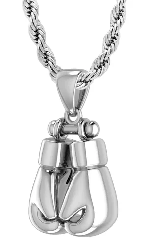 32mm 3D 925 Sterling Silver Double Boxing Glove Pendant Necklace, 54g