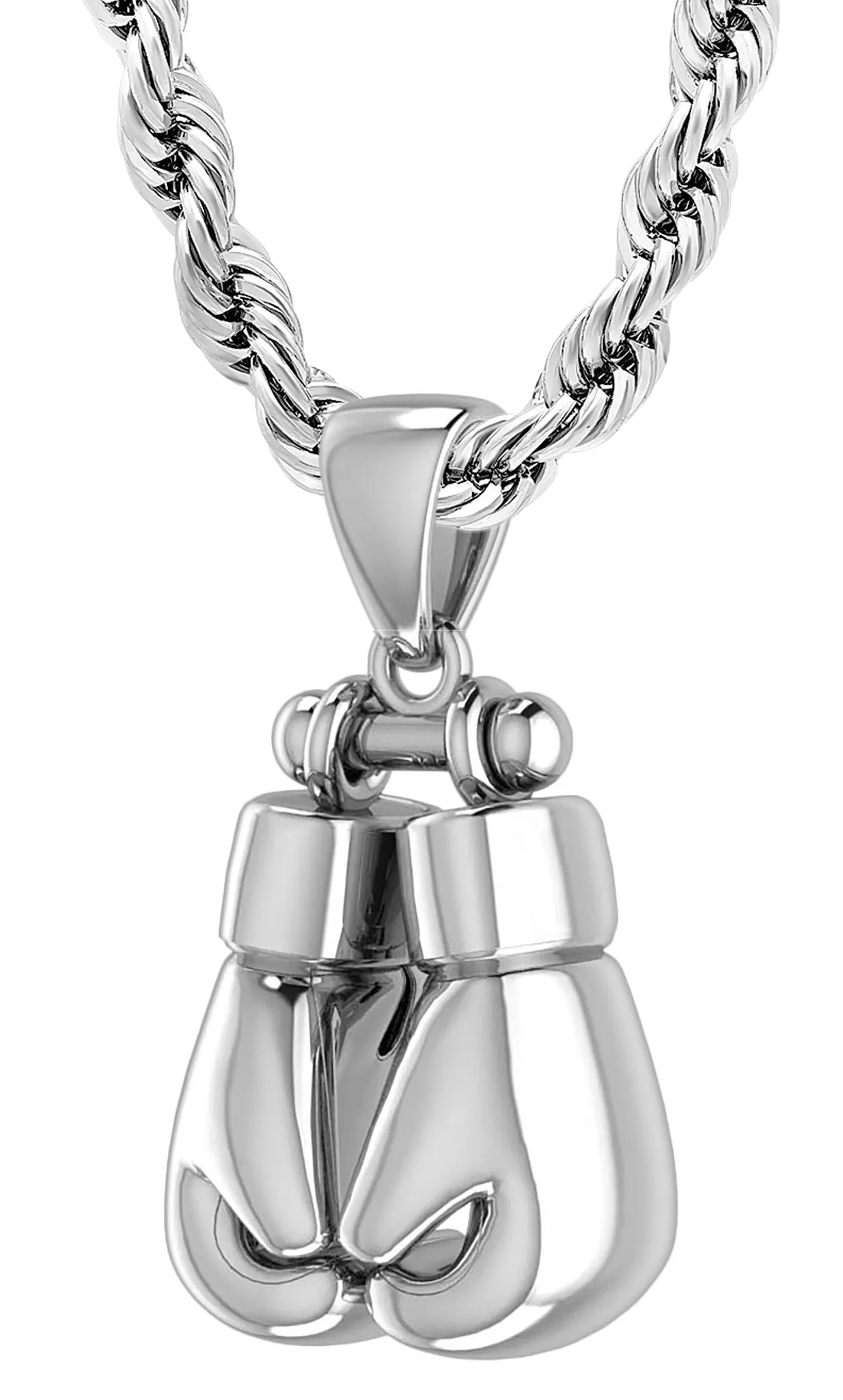 32mm 3D 925 Sterling Silver Double Boxing Glove Pendant Necklace, 54g