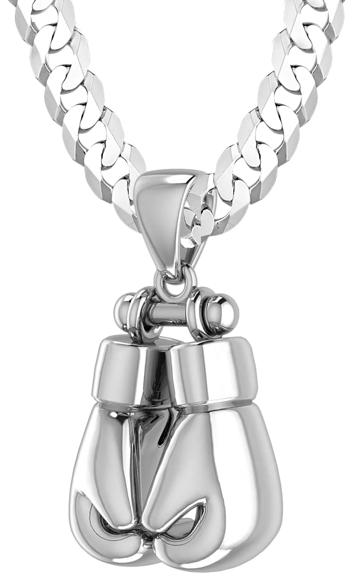 32mm 3D 925 Sterling Silver Double Boxing Glove Pendant Necklace, 54g