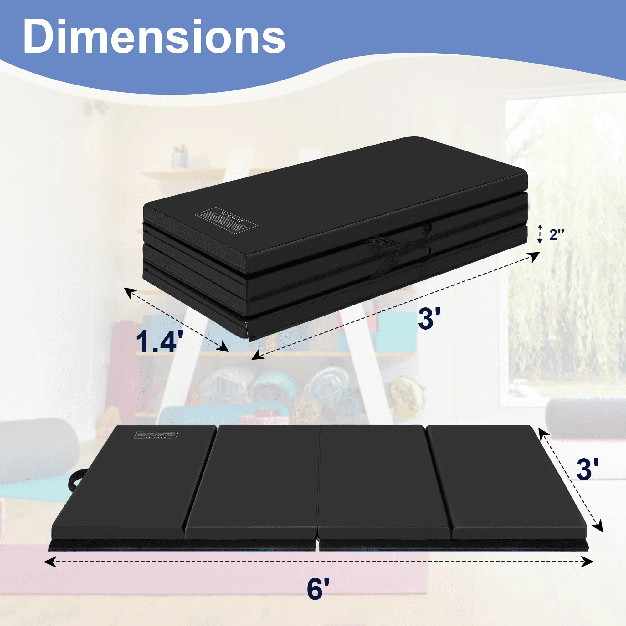 3'x6'x2 Thick Folding Gymnastics Exercise Mat Aerobics Stretching Yoga Mats