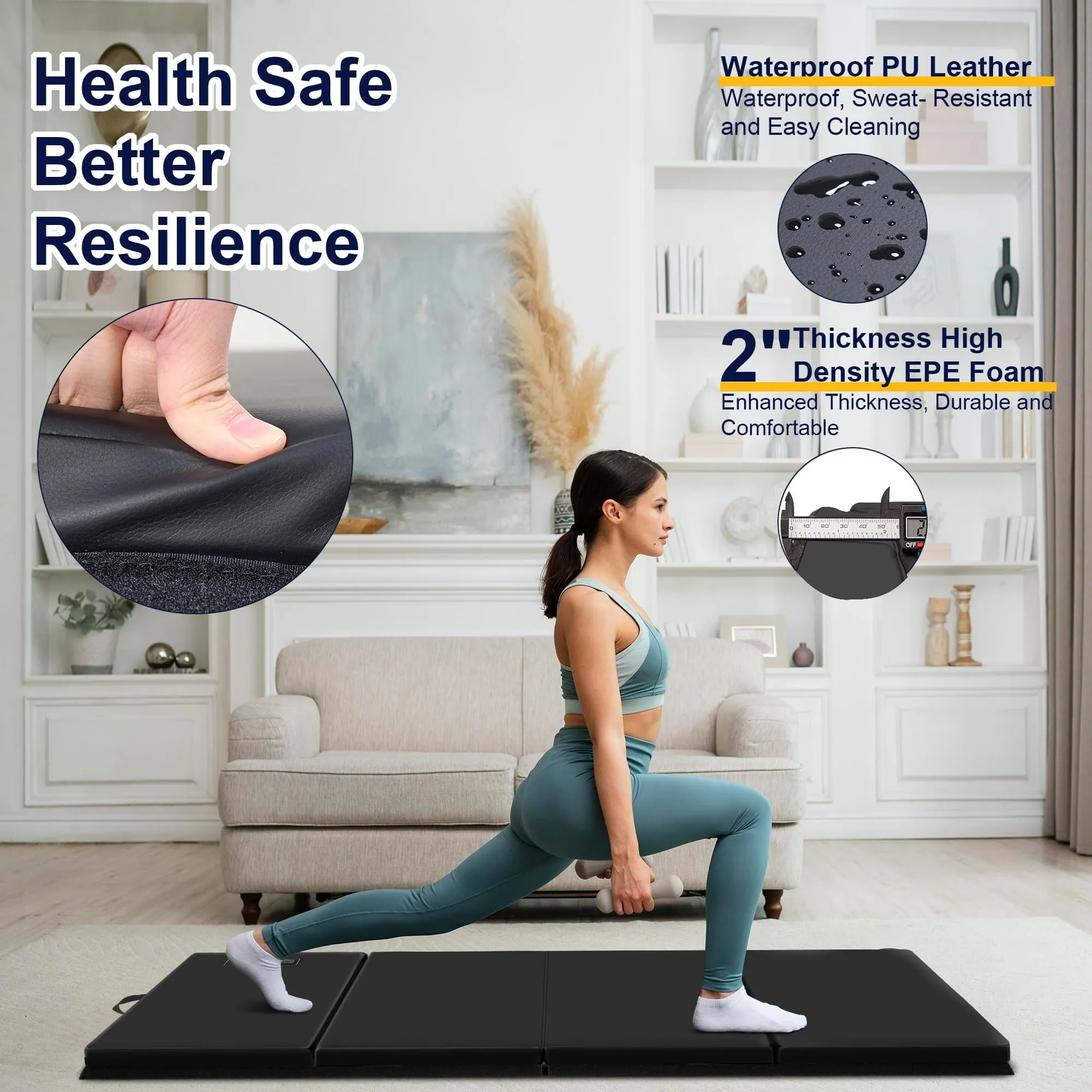 3'x6'x2 Thick Folding Gymnastics Exercise Mat Aerobics Stretching Yoga Mats