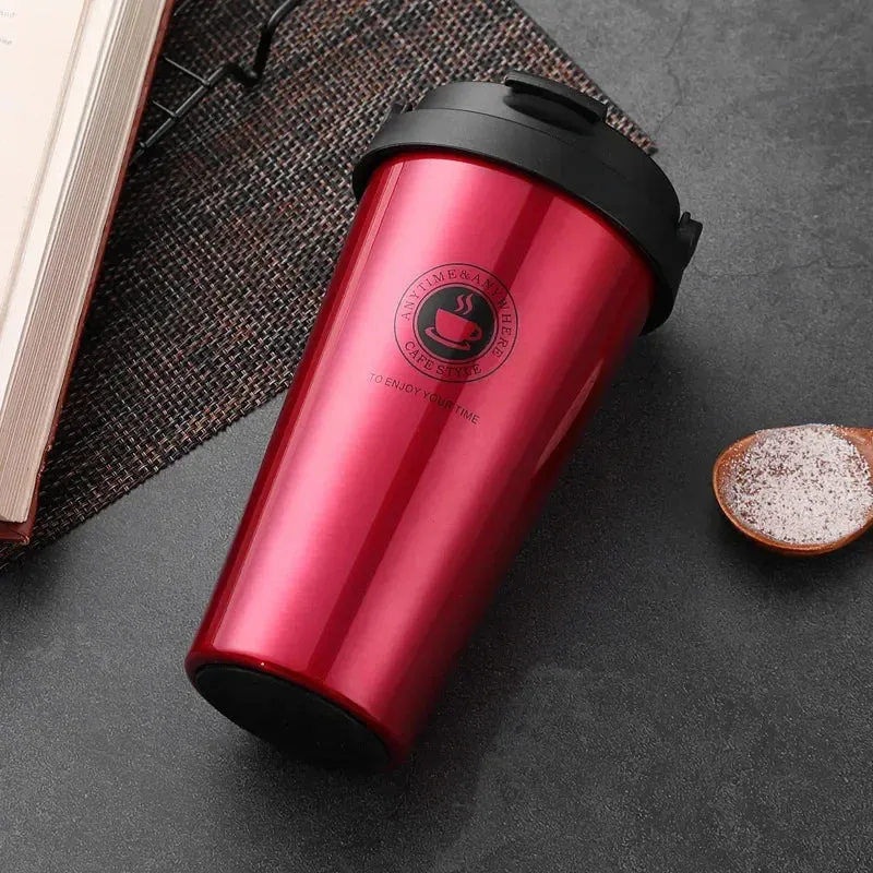 500ml Insulated Travel Coffee Cup – Double Wall Leak-Proof Stainless Steel Tumbler with Lid and Handle