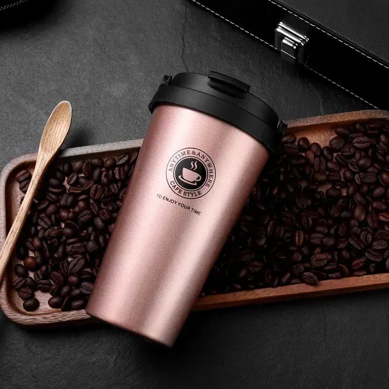 500ml Insulated Travel Coffee Cup – Double Wall Leak-Proof Stainless Steel Tumbler with Lid and Handle