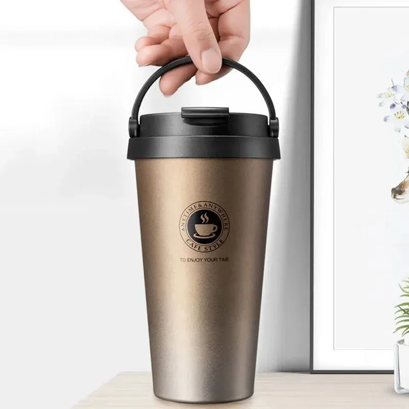 500ml Insulated Travel Coffee Cup – Double Wall Leak-Proof Stainless Steel Tumbler with Lid and Handle