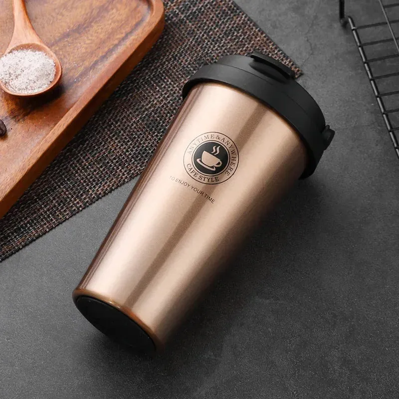 500ml Insulated Travel Coffee Cup – Double Wall Leak-Proof Stainless Steel Tumbler with Lid and Handle