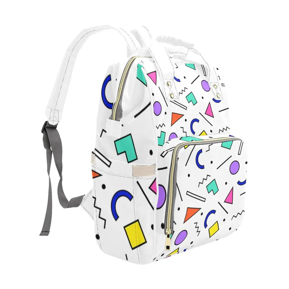 90s White Pattern Multi-Function Backpack