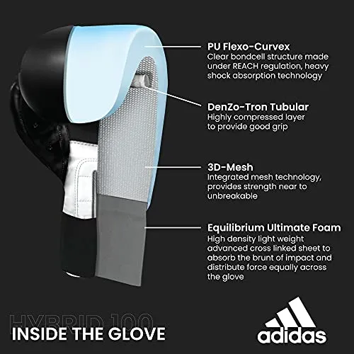 adidas Hybrid 100 Training Gloves, Black/White, 16 oz