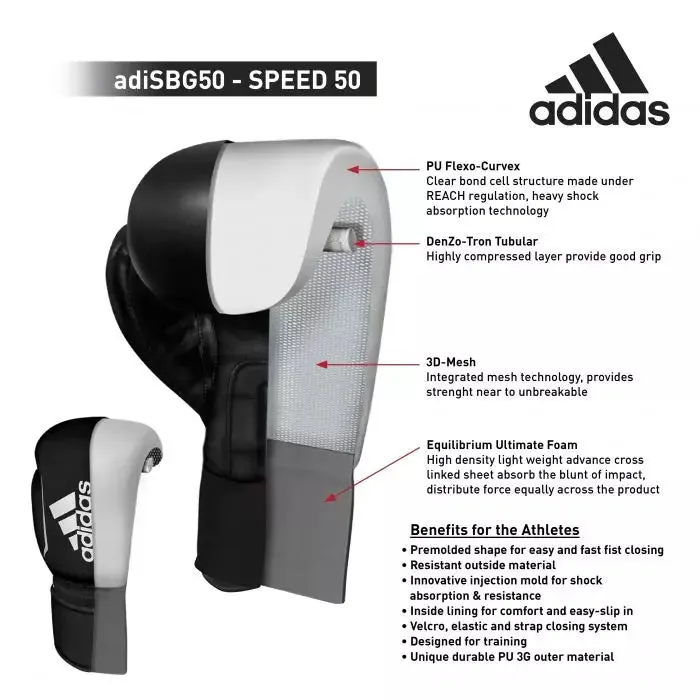 ADIDAS SPEED 50 BOXING GLOVES BLACK/WHITE