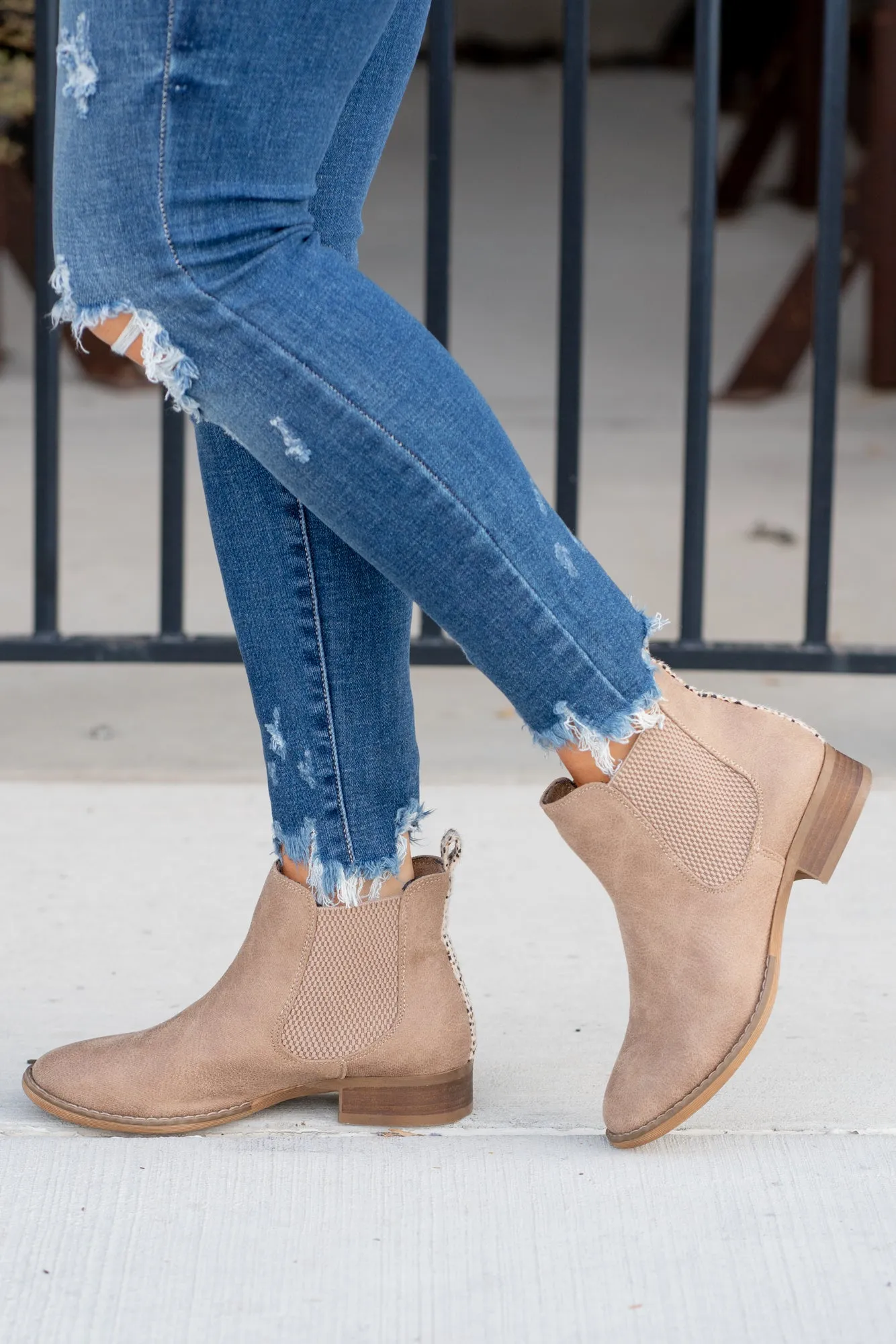 Blake Leopard Trim Booties - Beige