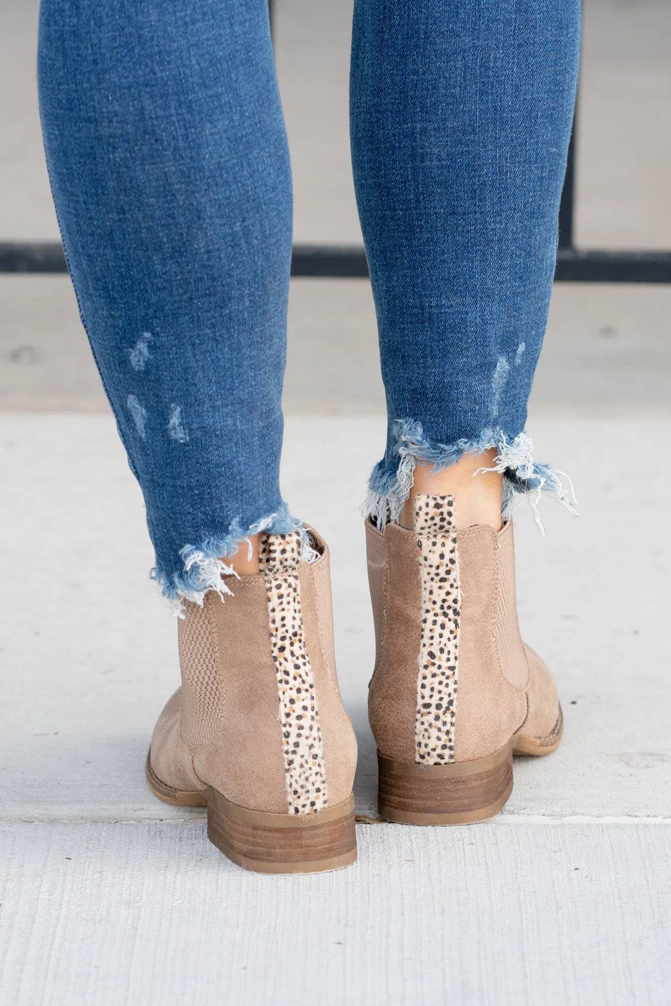 Blake Leopard Trim Booties - Beige