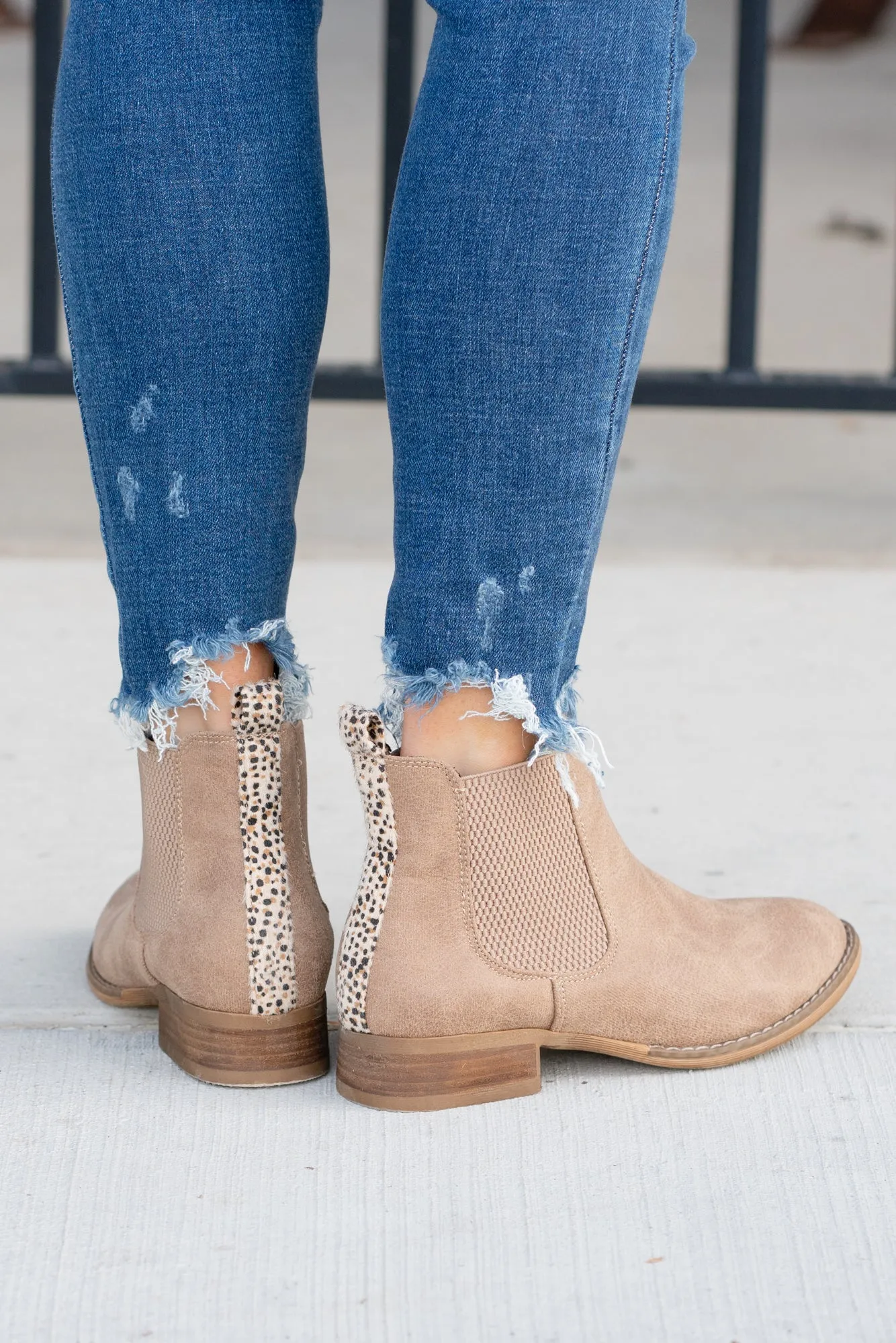 Blake Leopard Trim Booties - Beige