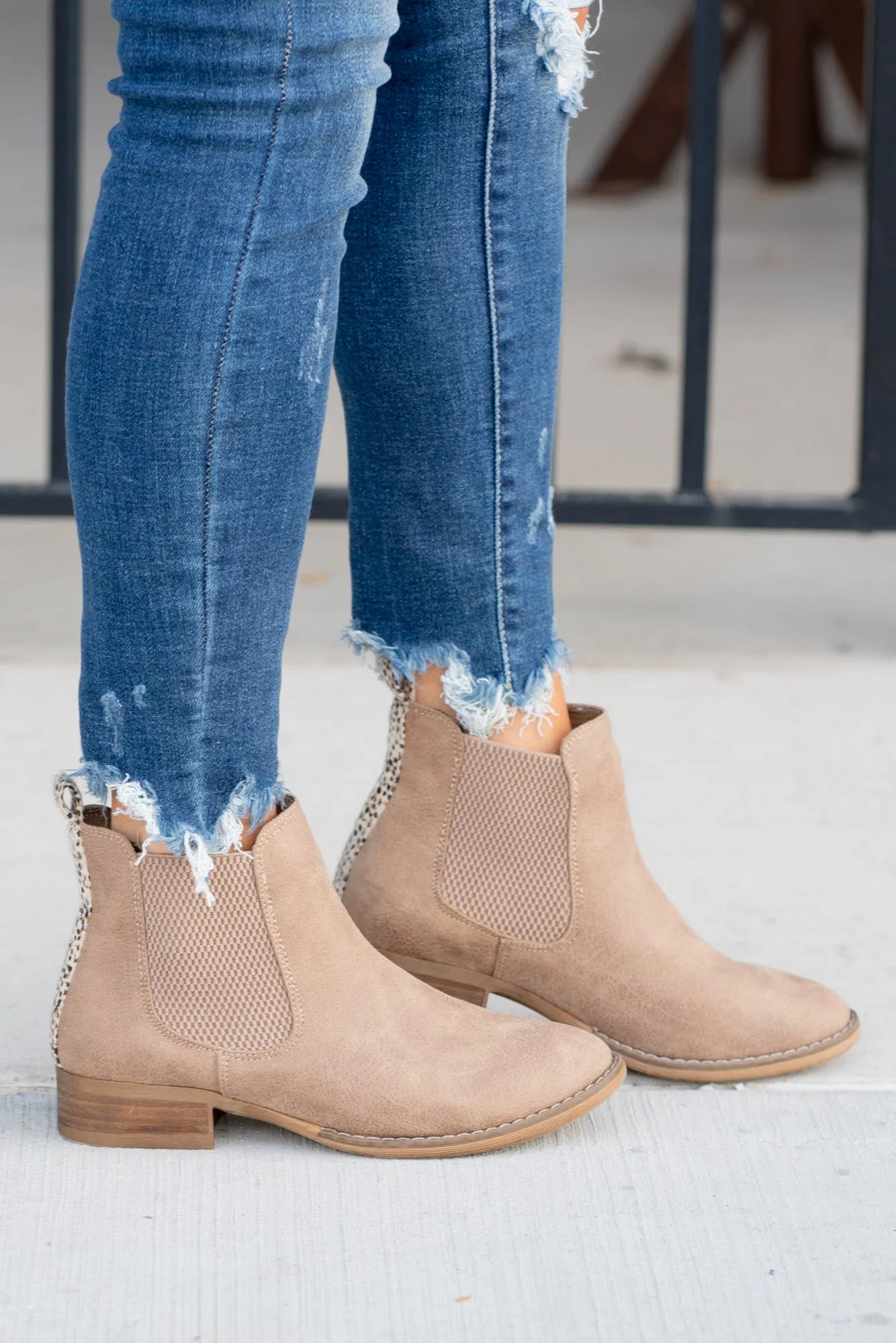 Blake Leopard Trim Booties - Beige