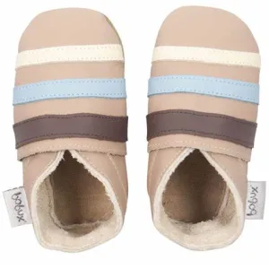 Bobux Brow and Blue Triple Stripes Baby Crawling Shoes