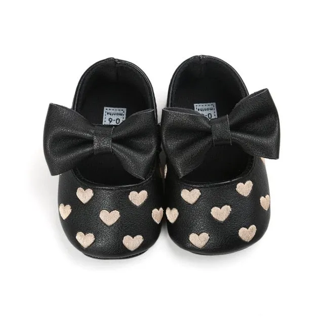 Children's Soft Non-Slip PU Leather Shoes for Baby Girls with Bow