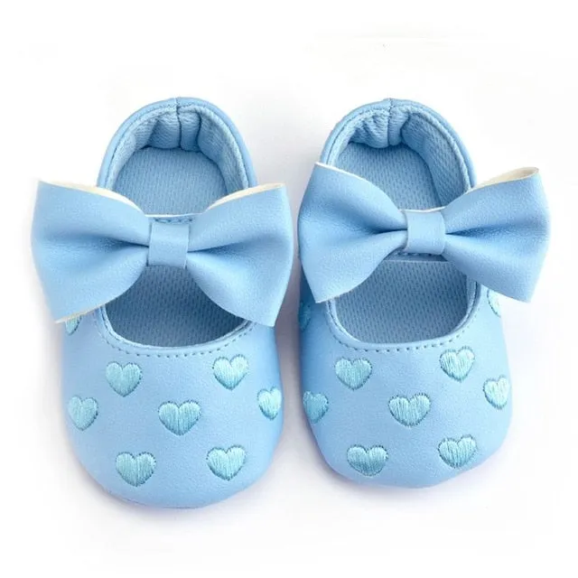 Children's Soft Non-Slip PU Leather Shoes for Baby Girls with Bow