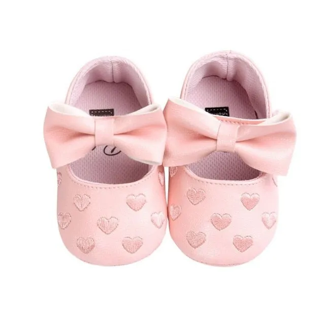 Children's Soft Non-Slip PU Leather Shoes for Baby Girls with Bow