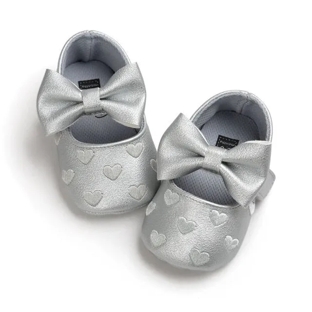 Children's Soft Non-Slip PU Leather Shoes for Baby Girls with Bow