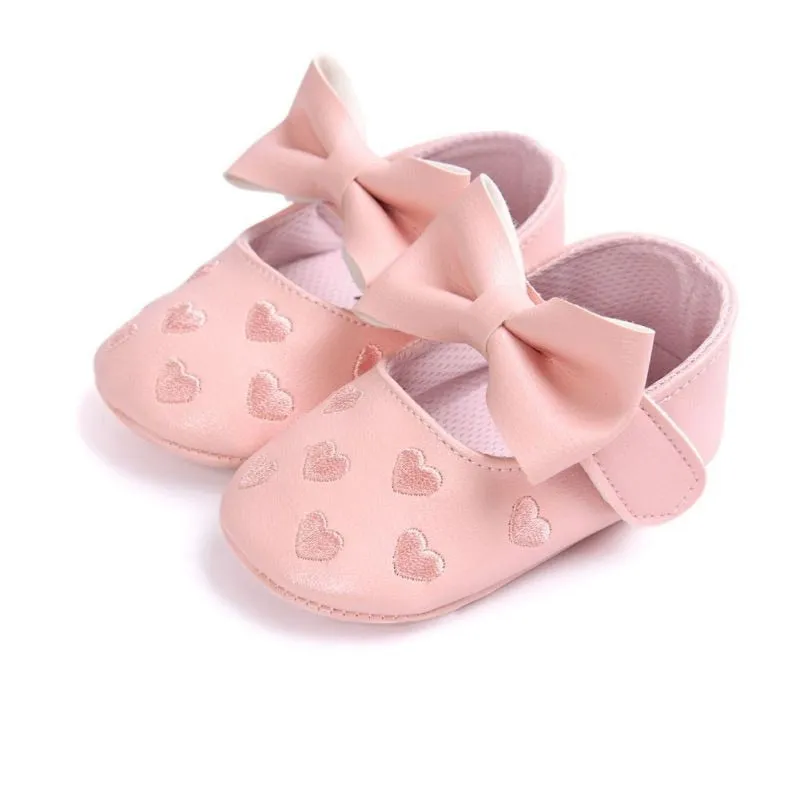 Children's Soft Non-Slip PU Leather Shoes for Baby Girls with Bow