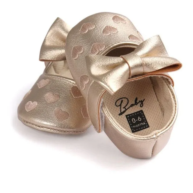 Children's Soft Non-Slip PU Leather Shoes for Baby Girls with Bow