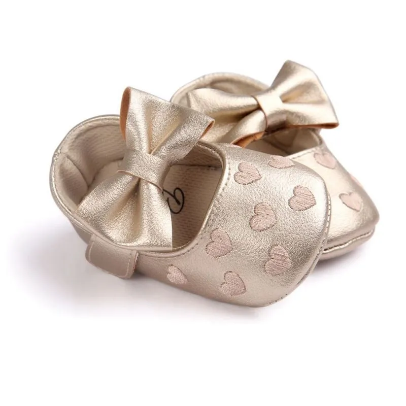 Children's Soft Non-Slip PU Leather Shoes for Baby Girls with Bow