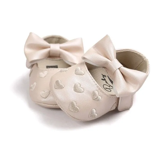 Children's Soft Non-Slip PU Leather Shoes for Baby Girls with Bow
