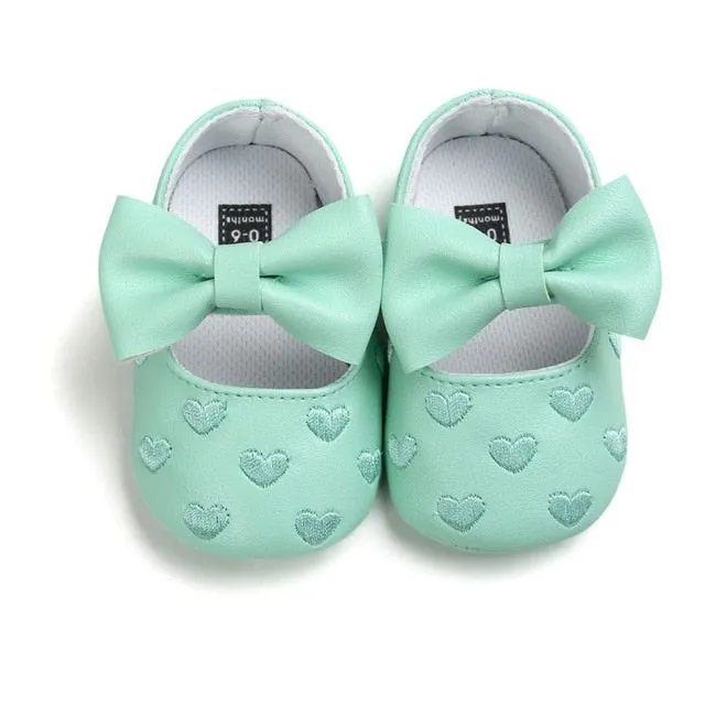 Children's Soft Non-Slip PU Leather Shoes for Baby Girls with Bow