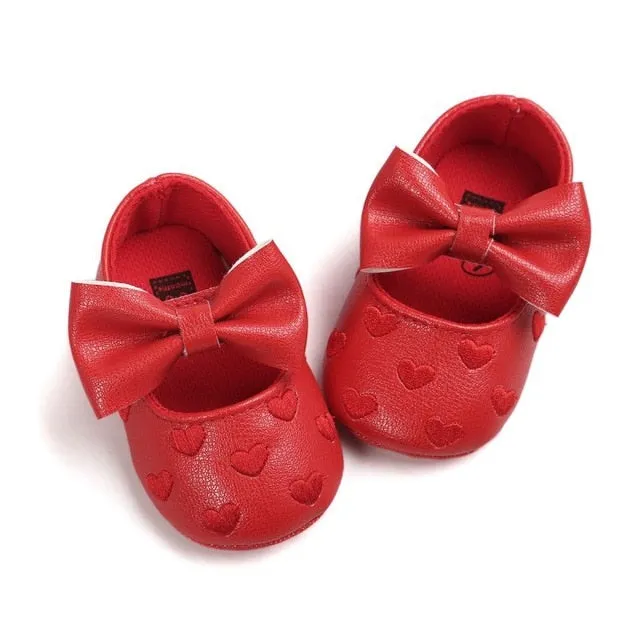 Children's Soft Non-Slip PU Leather Shoes for Baby Girls with Bow