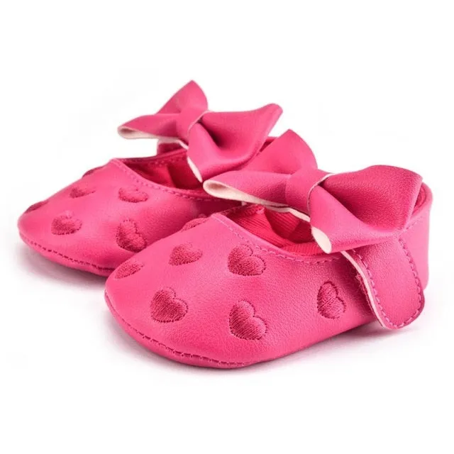 Children's Soft Non-Slip PU Leather Shoes for Baby Girls with Bow