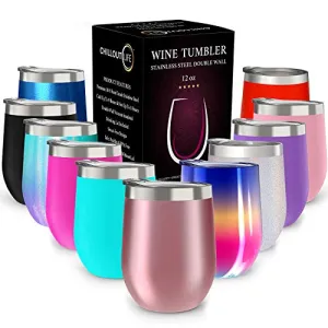 CHILLOUT LIFE 12 oz Stainless Steel Tumbler with Lid & Gift Box | Wine Tumbler Double Wall Vacuum Insulated Travel Tumbler Cup for Coffee, Wine, Cocktails, Ice Cream - for Indoor & Outdoor Use