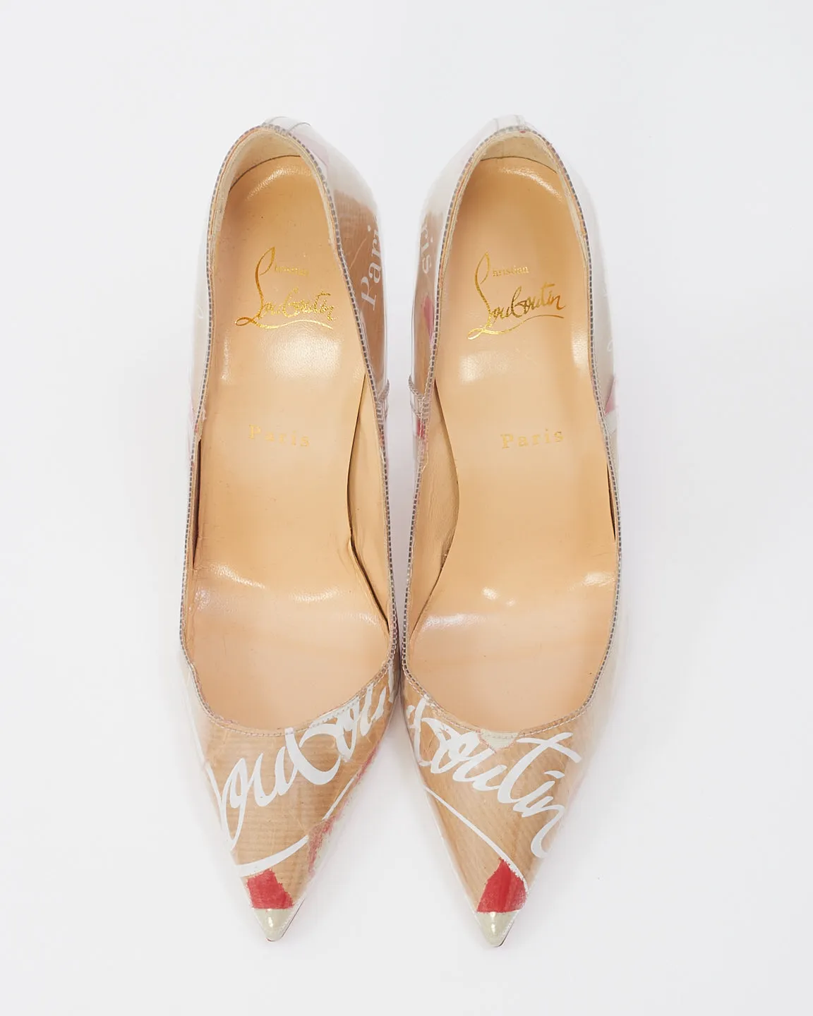 Christian Louboutin Beige PVC Kraft Pigalle Follies 100 Pumps -39