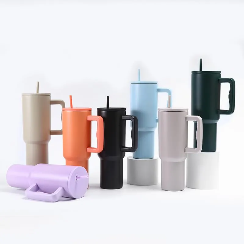 CLINK - [Personalised] 1.2L Stainless Steel Tumbler with Handle Straw & Lid - Midnight Black Color