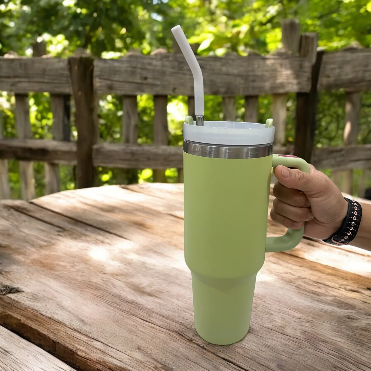 CLINK - [Personalised] 1.2L Stainless Steel Tumbler with Handle Straw & Lid - Mint Meadow Color
