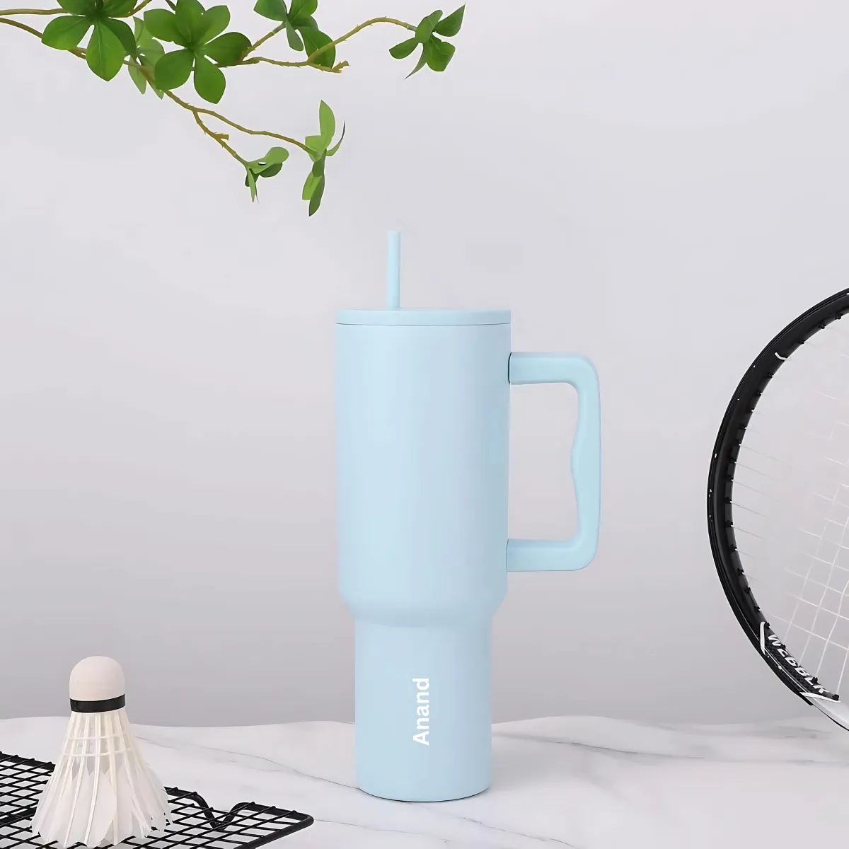 CLINK - [Personalised] 1.2L Stainless Steel Tumbler with Handle Straw & Lid - Sky Blue Color