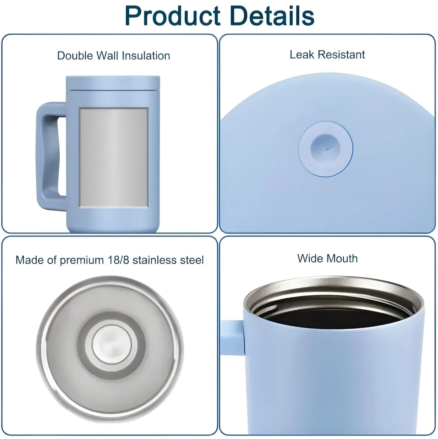 CLINK - [Personalised] 1.2L Stainless Steel Tumbler with Handle Straw & Lid - Sky Blue Color