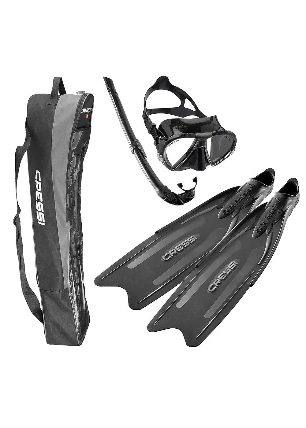 Cressi Gara Professional LD Mask, Snorkel, Fin Set