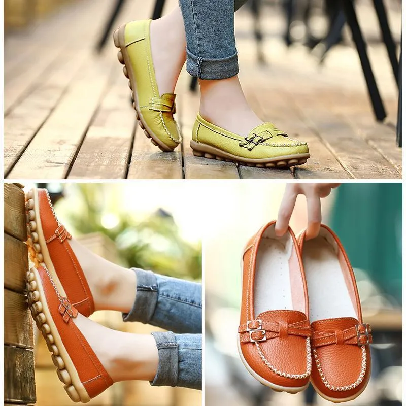 Damen Leder Slip-on Flache Loafer Schuhe