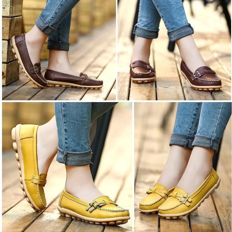 Damen Leder Slip-on Flache Loafer Schuhe