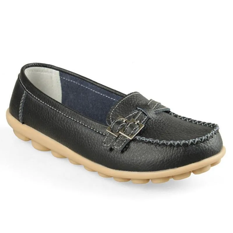 Damen Leder Slip-on Flache Loafer Schuhe
