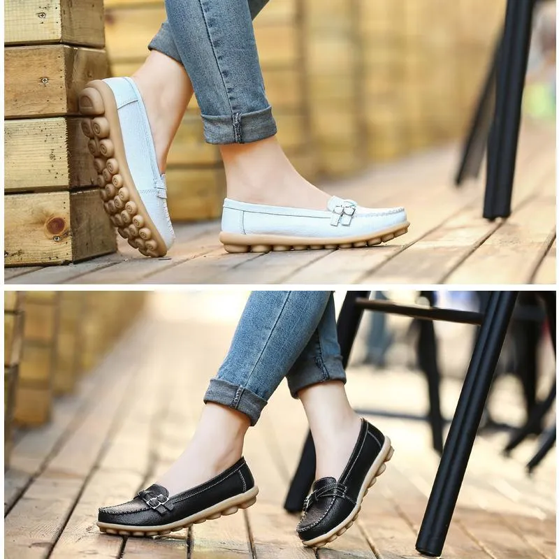 Damen Leder Slip-on Flache Loafer Schuhe