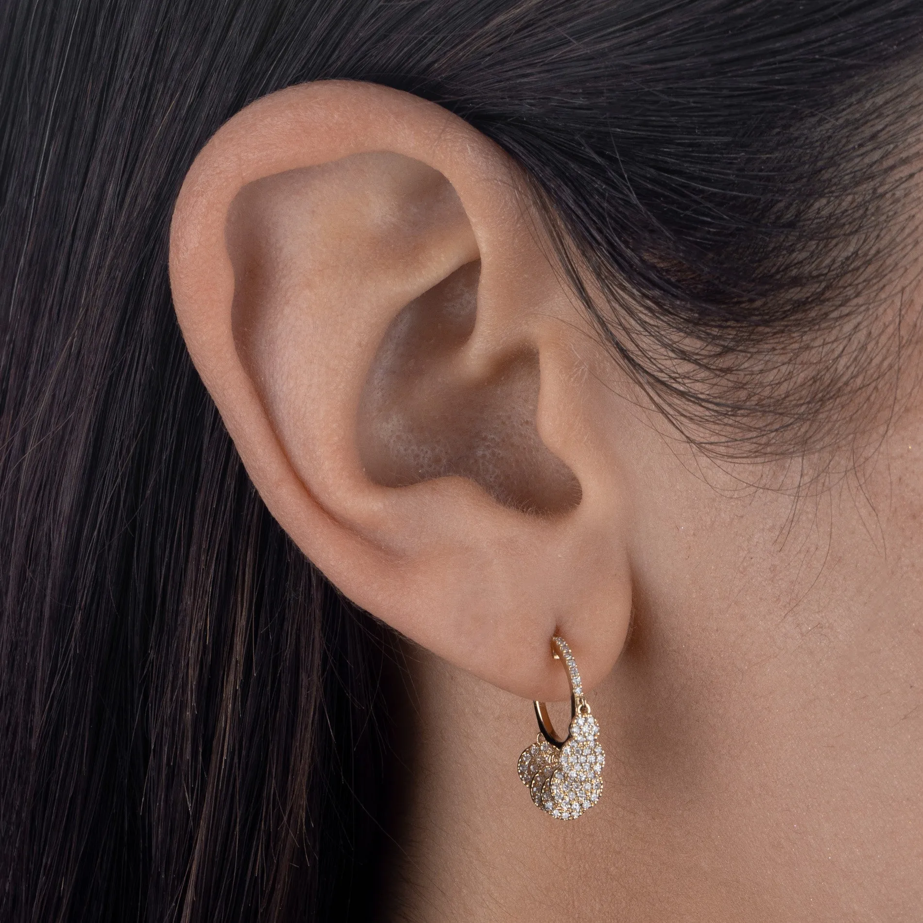Diamond Dangling Discs Hoop Earring 14K