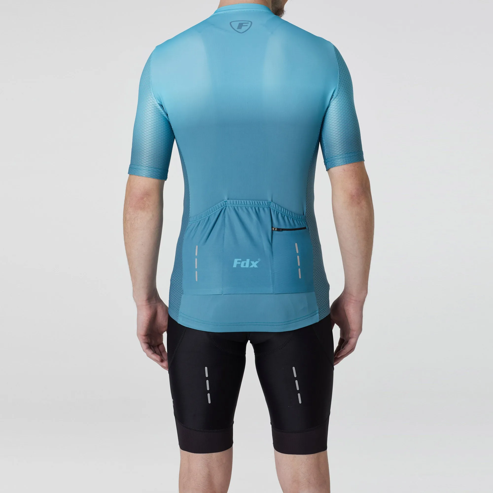 Fdx Men's & Boy's Set Duo Blue Short Sleeve Summer Cycling Jersey & Cargo Bib Shorts