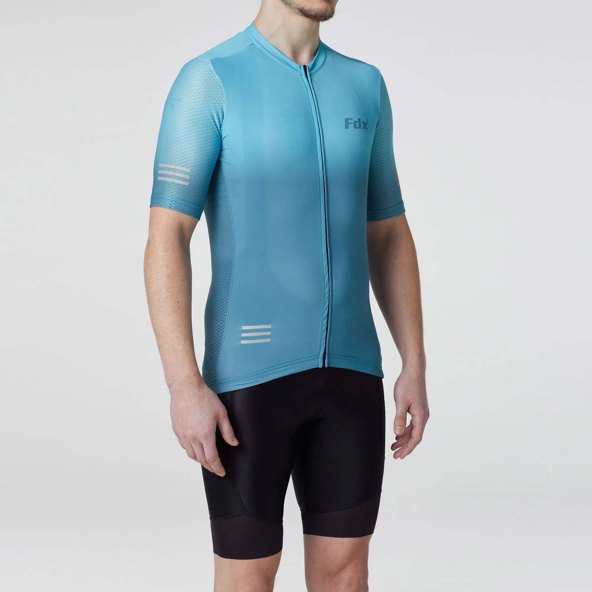 Fdx Men's & Boy's Set Duo Blue Short Sleeve Summer Cycling Jersey & Cargo Bib Shorts