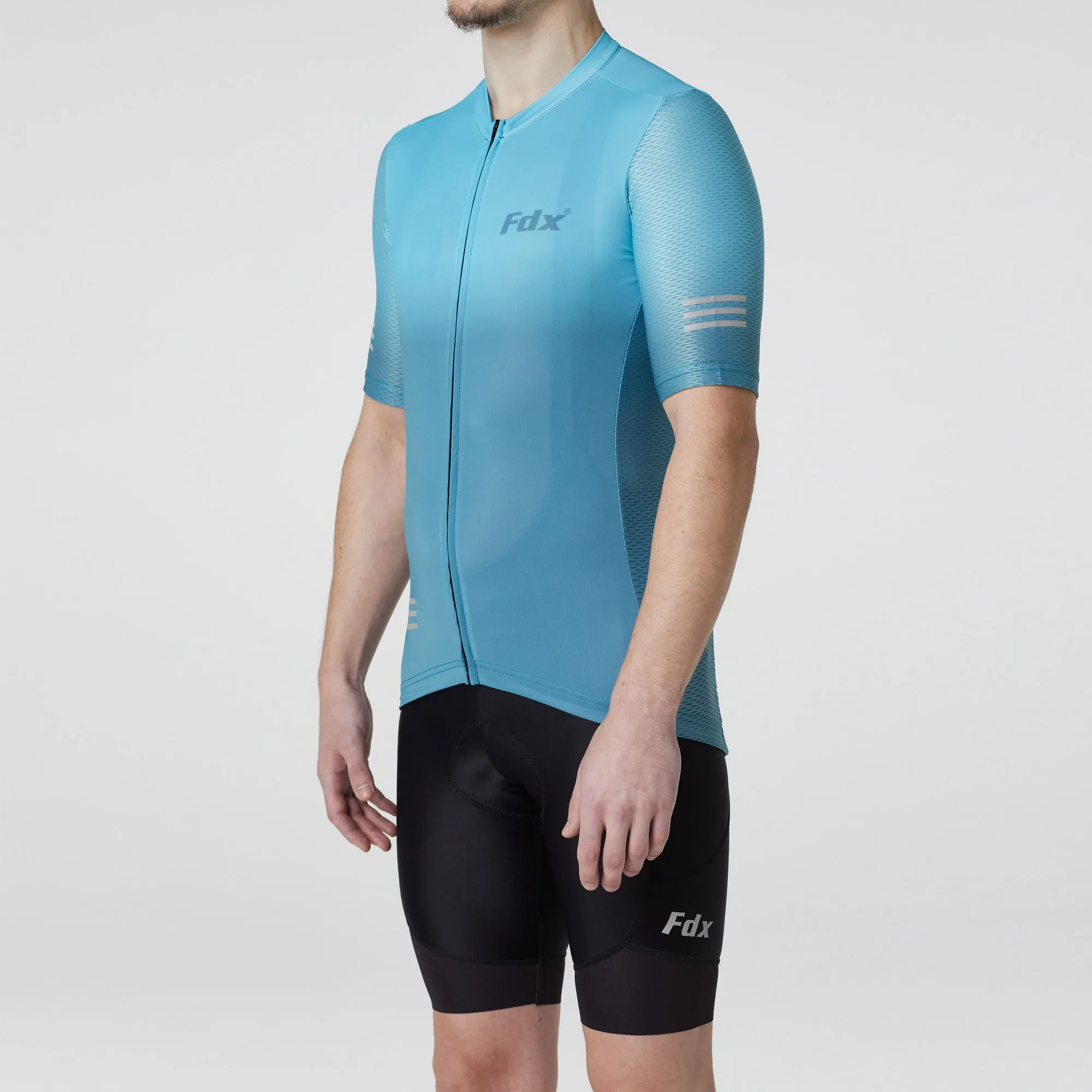 Fdx Men's & Boy's Set Duo Blue Short Sleeve Summer Cycling Jersey & Cargo Bib Shorts