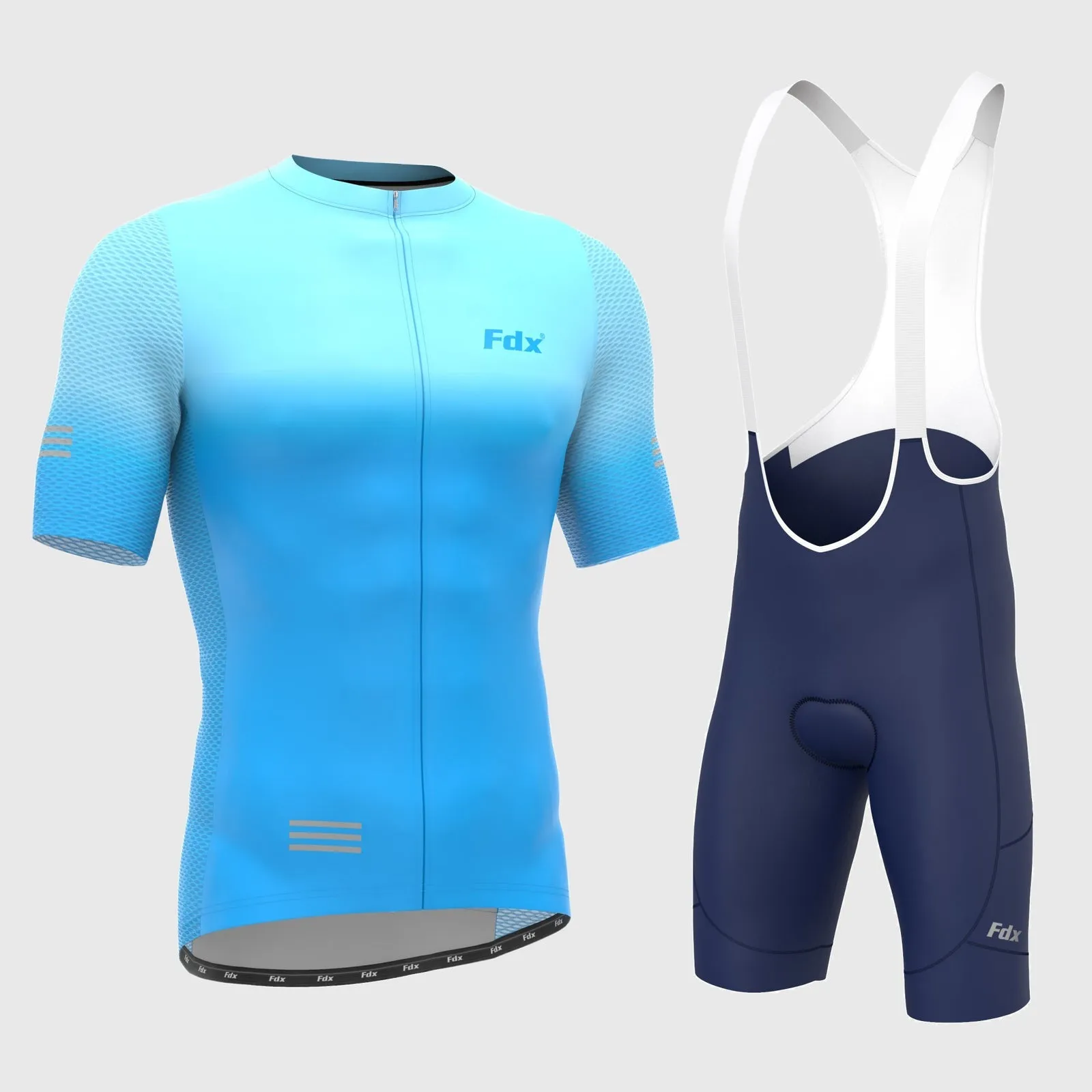 Fdx Men's & Boy's Set Duo Blue Short Sleeve Summer Cycling Jersey & Cargo Bib Shorts