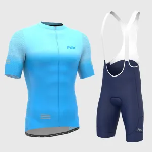 Fdx Men's & Boy's Set Duo Blue Short Sleeve Summer Cycling Jersey & Cargo Bib Shorts