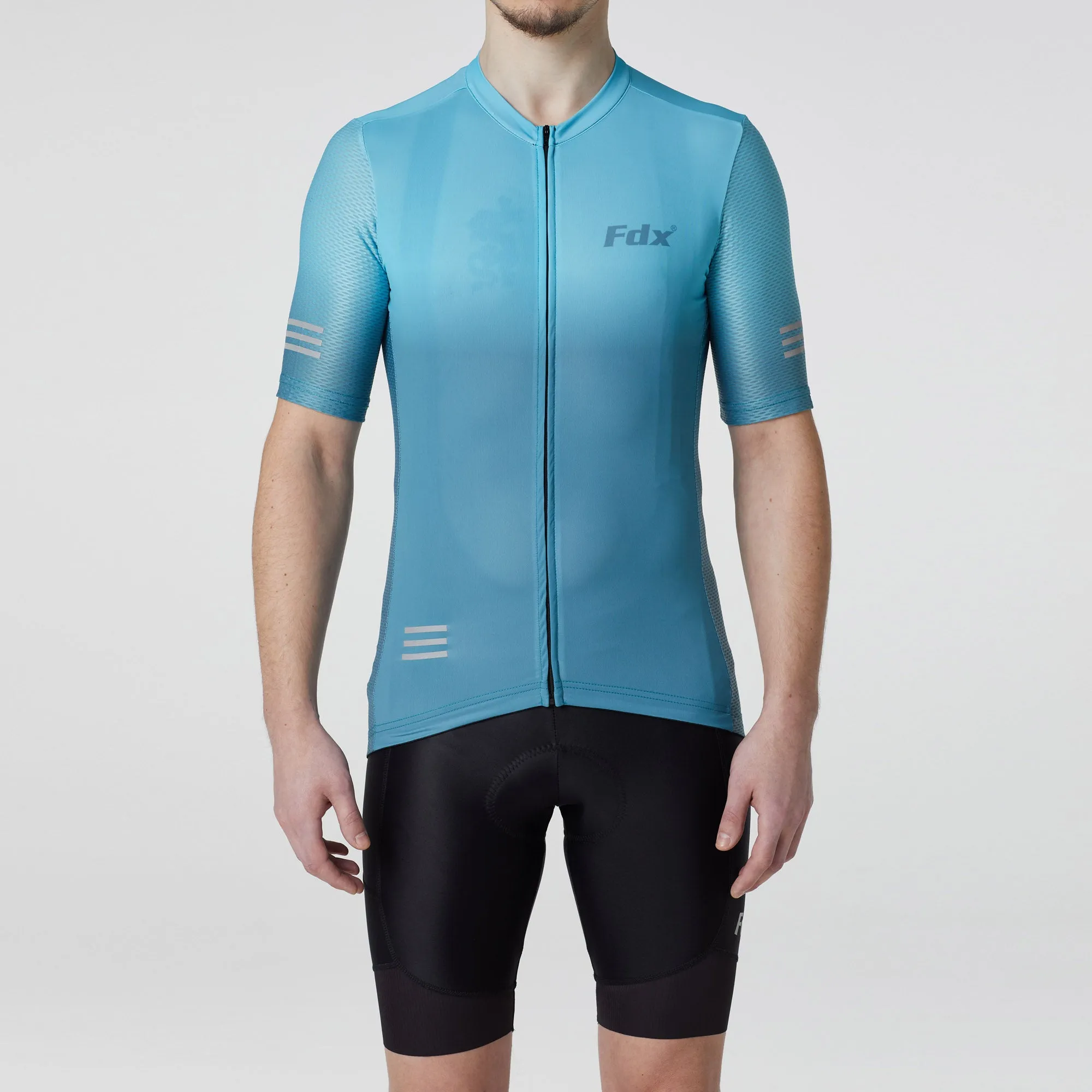 Fdx Men's & Boy's Set Duo Blue Short Sleeve Summer Cycling Jersey & Cargo Bib Shorts