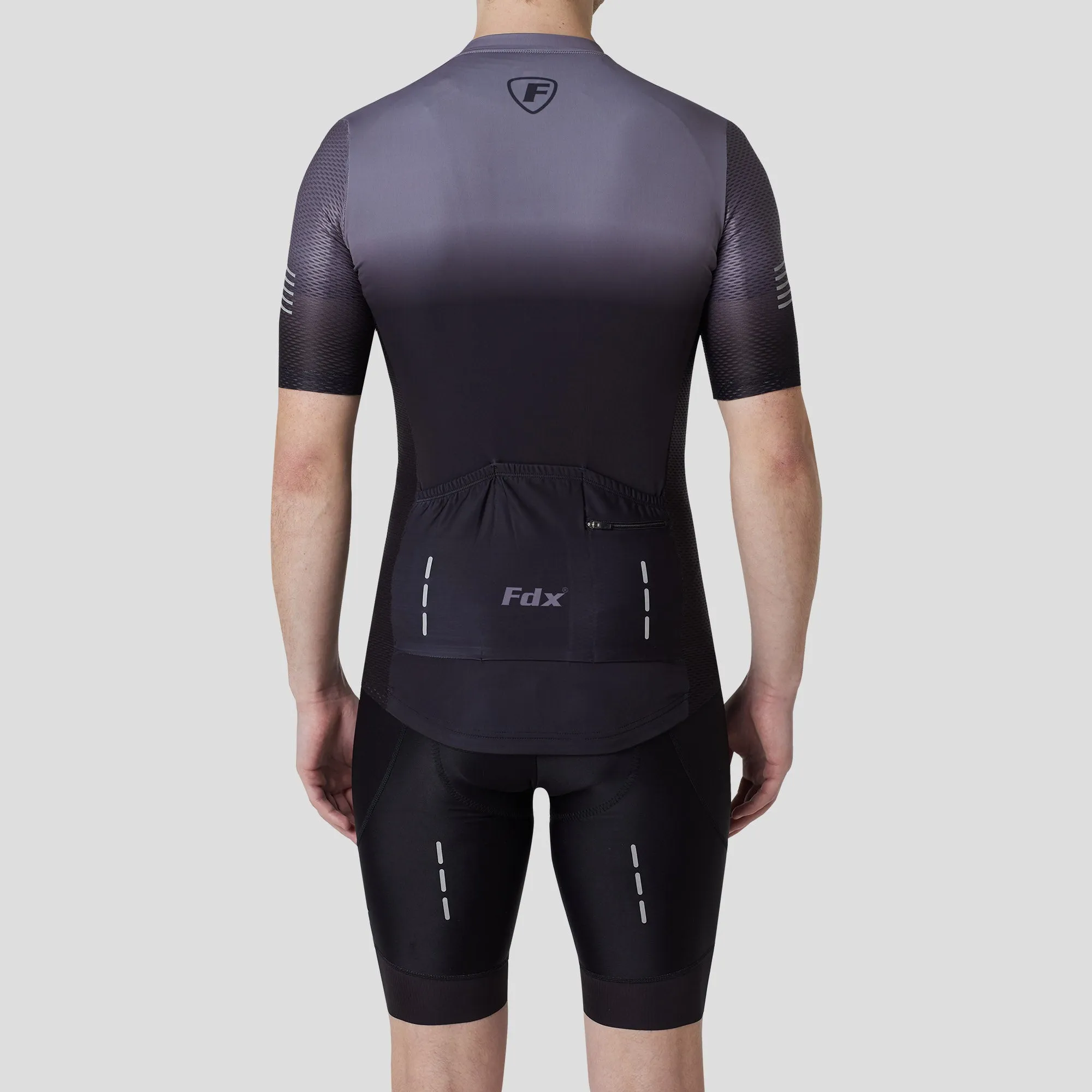 Fdx Men's & Boy's Set Duo Grey / Black Short Sleeve Summer Cycling Jersey & Cargo Bib Shorts